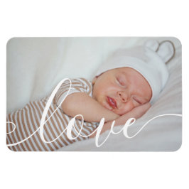 Aankondiging van je babyfoto met liefdesschrift magneet