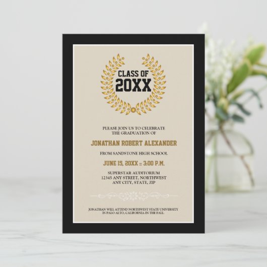 Aankondiging van Laurel Wreath Afstuderen (zwart) (Staand voorkant)