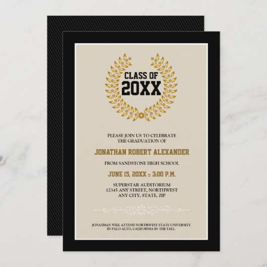 Aankondiging van Laurel Wreath Afstuderen (zwart) (Voorkant / Achterkant)