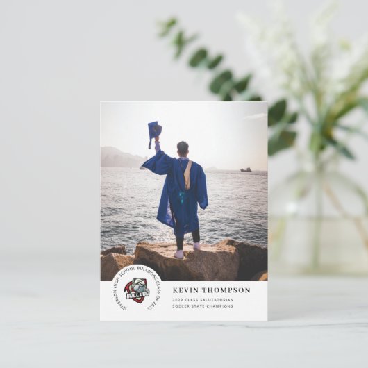 Aankondiging van Logo en foto-Afstuderen op school Briefkaart (Staand voorkant)