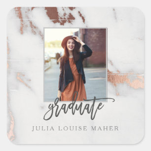 Aankondiging van MARBLE AND ROOS GOLD AFSTUDEREN Vierkante Sticker