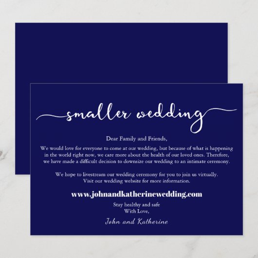 Aankondiging van marineblauw-legant kleinste huwel (Voorkant / Achterkant)