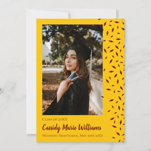 Aankondiging van maroon Gold Confetti Afstuderen (Voorkant)