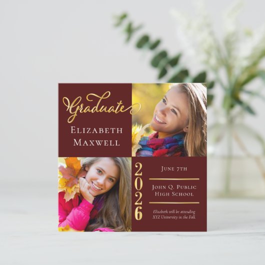 Aankondiging van Maroon Gold Photo Afstuderen | Pa (Staand voorkant)