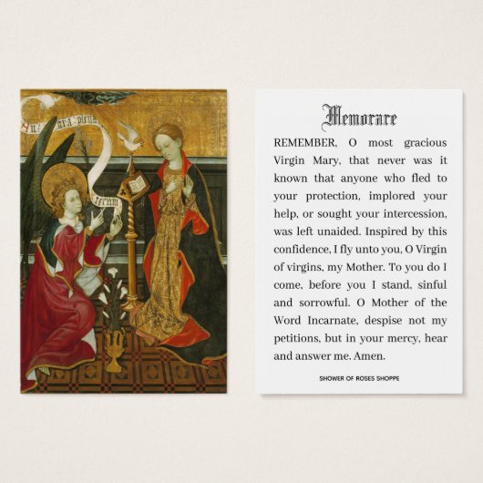 Aankondiging van Mary Memorare Katholieke Heilige (Voorkant /achterkant)