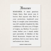 Aankondiging van Mary Memorare Katholieke Heilige (Achterkant)