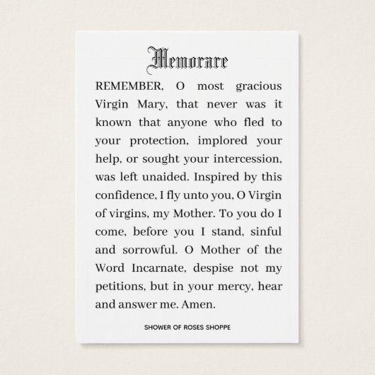 Aankondiging van Mary Memorare Katholieke Heilige (Achterkant)