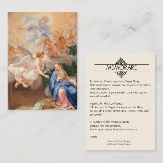 Aankondiging van Mary Memorare Prayer Heilige Kaar (Voorkant / Achterkant)