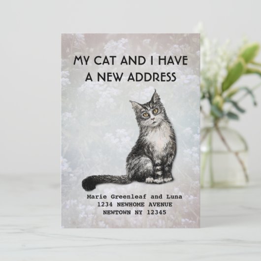 Aankondiging van mijn verhuizing met mijn kat (Staand voorkant)