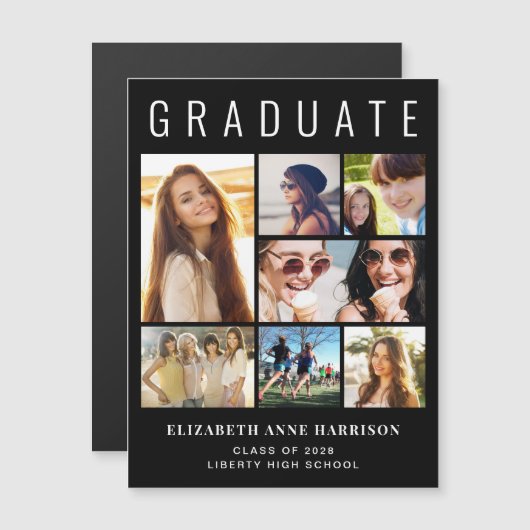 Aankondiging van modern 8-fotozwart Afstuderen (Voorkant / Achterkant)