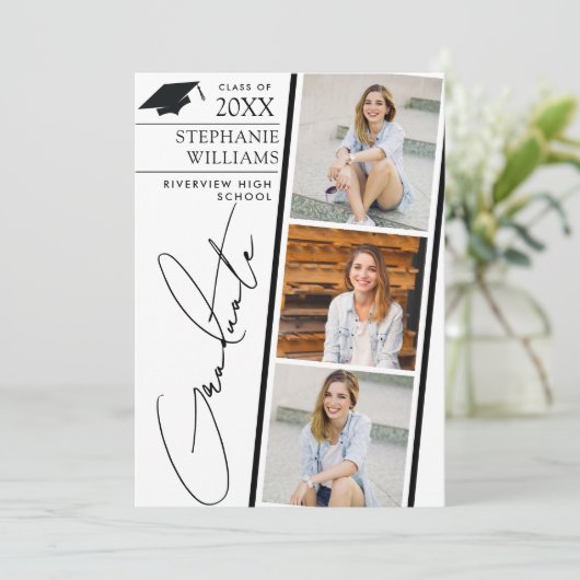 Aankondiging van modern Afstuderen Fotostrip White (Staand voorkant)