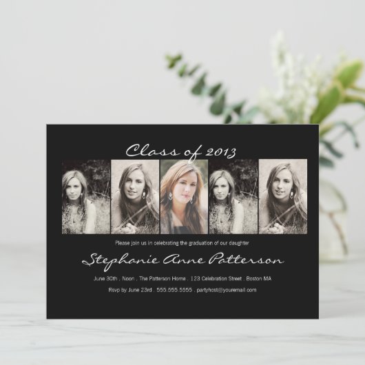 Aankondiging van modern Chic 5-fotoAfstuderen |Zwa (Staand voorkant)