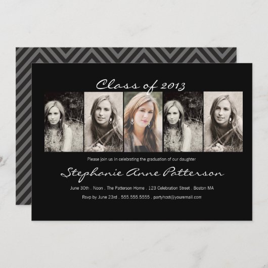 Aankondiging van modern Chic 5-fotoAfstuderen |Zwa (Voorkant / Achterkant)