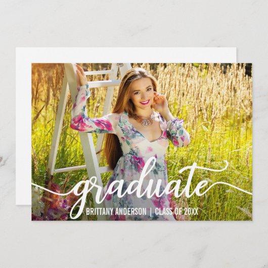 Aankondiging van modern script Afstuderen Foto W (Voorkant / Achterkant)