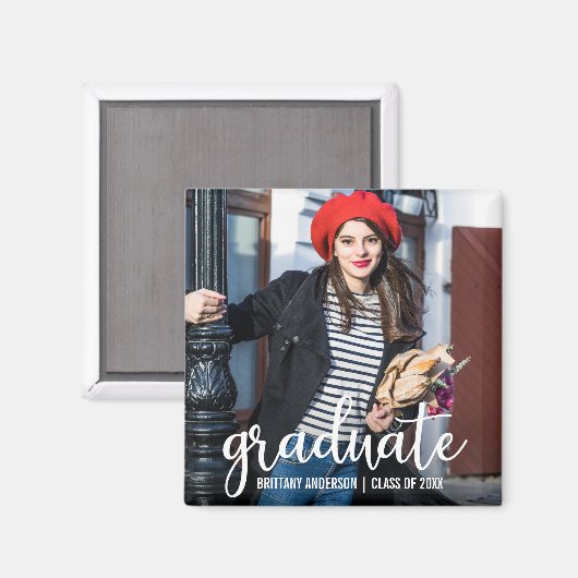 Aankondiging van modern script Afstuderen Foto W Magneet (Voorkant / Achterkant)