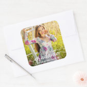 Aankondiging van modern script Afstuderen Foto W Vierkante Sticker (Envelop)