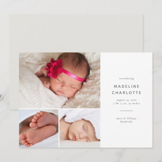 Aankondiging van moderne multi-fotogeboorte (Voorkant / Achterkant)