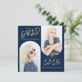 Aankondiging van Navy Blue 2 Arched Photo Afstuder (Staand voorkant)