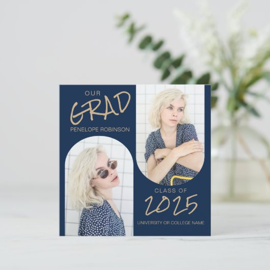 Aankondiging van Navy Blue 2 Arched Photo Afstuder (Staand voorkant)