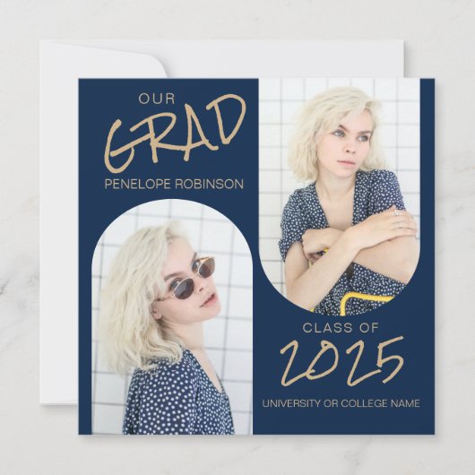 Aankondiging van Navy Blue 2 Arched Photo Afstuder (Voorkant)