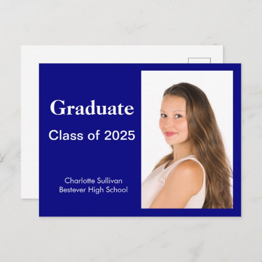Aankondiging van Navy Blue Afstuderen Briefkaart (Voorkant / Achterkant)