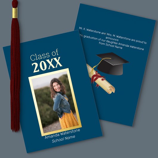 Aankondiging van Navy Blue en Gold Photo Afstudere