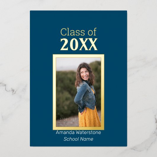 Aankondiging van Navy Blue en Gold Photo Afstudere (Voorkant)