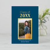 Aankondiging van Navy Blue en Gold Photo Afstudere (Staand Voorkant)