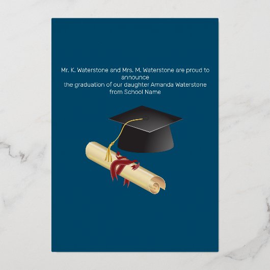 Aankondiging van Navy Blue en Gold Photo Afstudere (Achterkant)