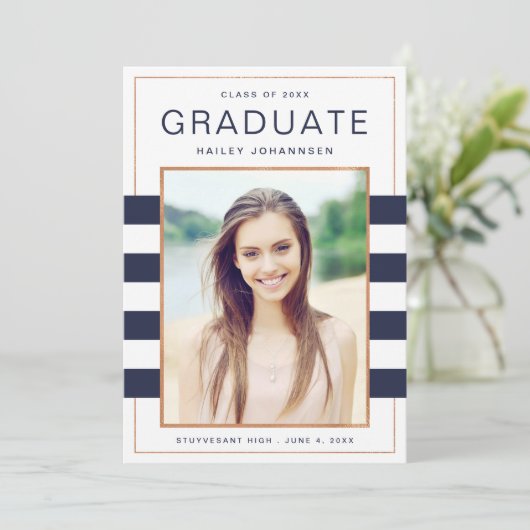 Aankondiging van Navy Stripes Photo Afstuderen (Staand voorkant)