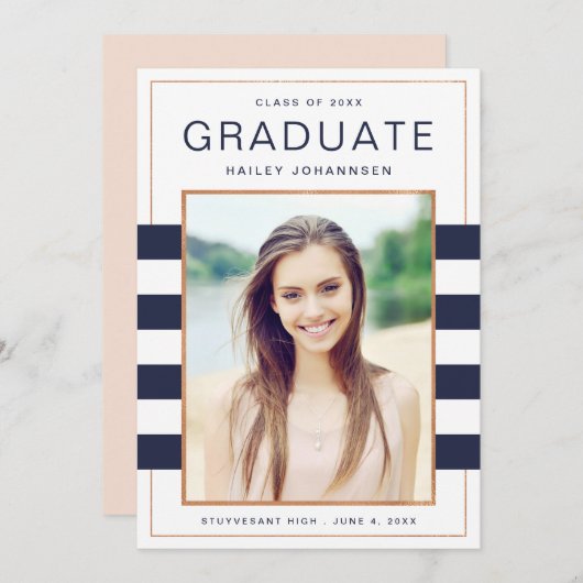Aankondiging van Navy Stripes Photo Afstuderen (Voorkant / Achterkant)