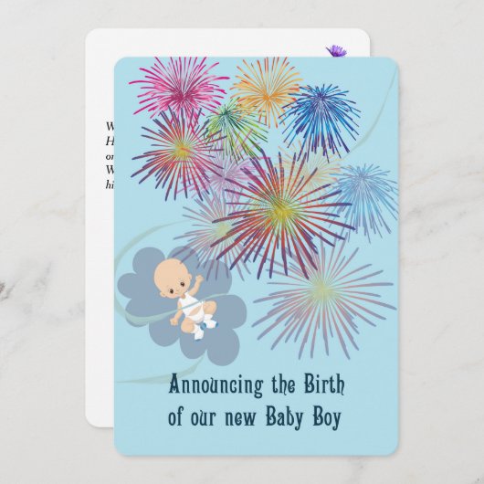 Aankondiging van New Baby Boy met Vuurwerk (Voorkant / Achterkant)