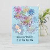 Aankondiging van New Baby Boy met Vuurwerk (Staand voorkant)