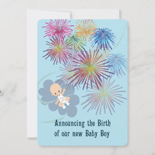 Aankondiging van New Baby Boy met Vuurwerk (Voorkant)