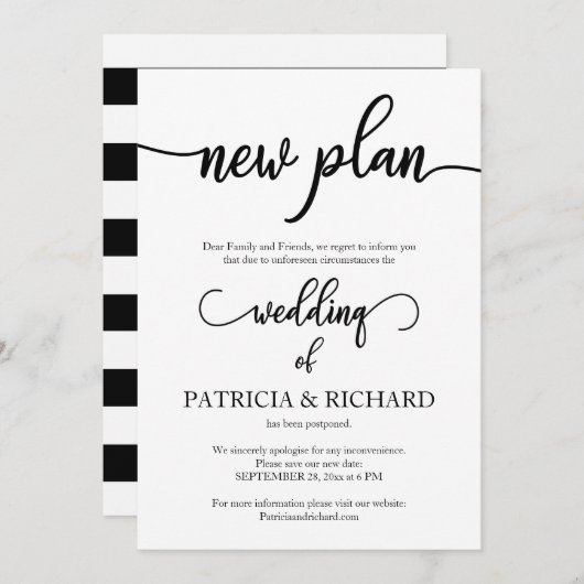Aankondiging van nieuw plan uitgestelde bruiloft (Voorkant / Achterkant)