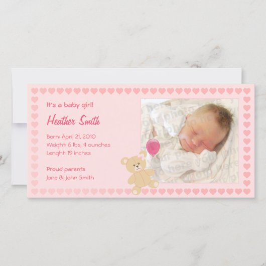 Aankondiging van nieuwe baby meisje (Voorkant)