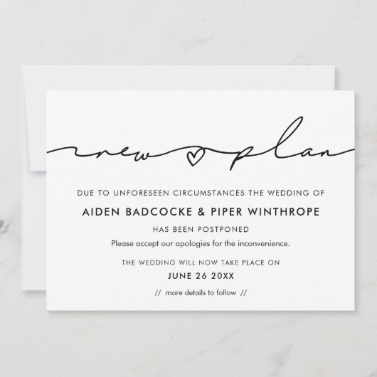 Aankondiging van nieuwe datum en plannen voor een  (Voorkant)