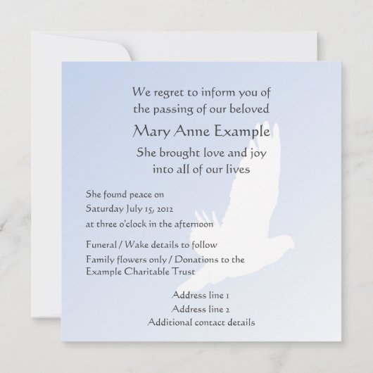 aankondiging van overlijden / overlijden (Achterkant)