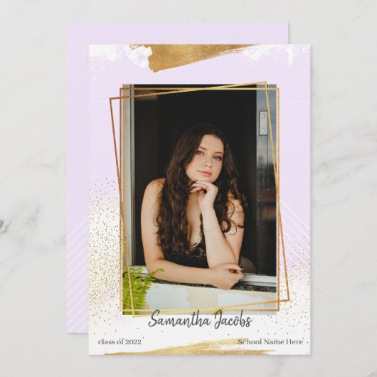 Aankondiging van Paars en goudvormig Afstuderen (Voorkant / Achterkant)