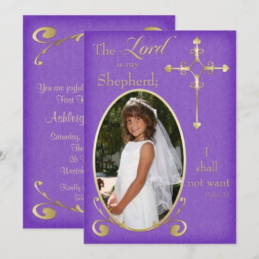 Aankondiging van Paarse en Gold Cross-fotocommunic (Voorkant / Achterkant)