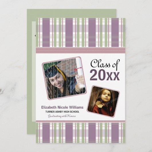 Aankondiging van Paarse preppy-Afstuderen Aangepas (Voorkant / Achterkant)