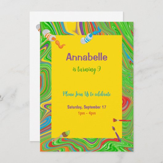 Aankondiging van Paint Theme Persoonlijke Birthday (Voorkant / Achterkant)