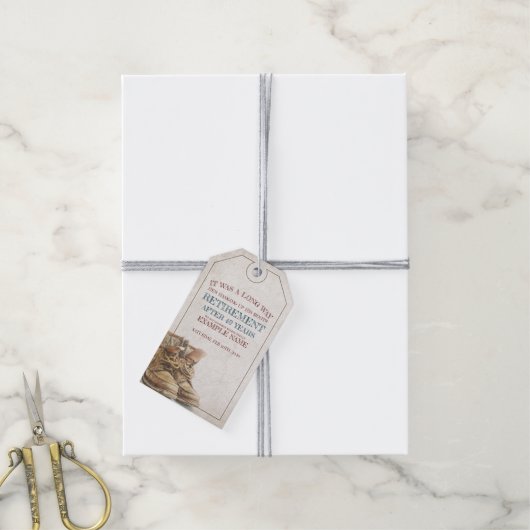 Aankondiging van pensioen met oude laarzen V1.0 Cadeaulabel (Met Touw)