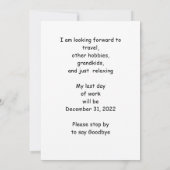 Aankondiging van pensionering, bergmeer Driftwood (Achterkant)