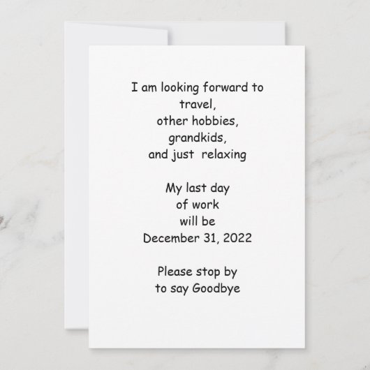 Aankondiging van pensionering, bergmeer Driftwood (Achterkant)