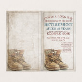 Aankondiging van pensionering met oude laarzen (Buitenkant ongevouwen)