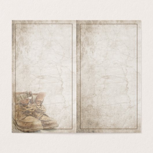 Aankondiging van pensionering met oude laarzen (Binnenkant ongevouwen)