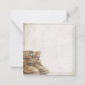 Aankondiging van pensionering met oude laarzen (Achterkant)