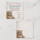 Aankondiging van pensionering met oude laarzen (Voorkant / Achterkant)