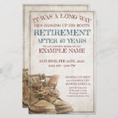 Aankondiging van pensionering met oude laarzen (Voorkant / Achterkant)